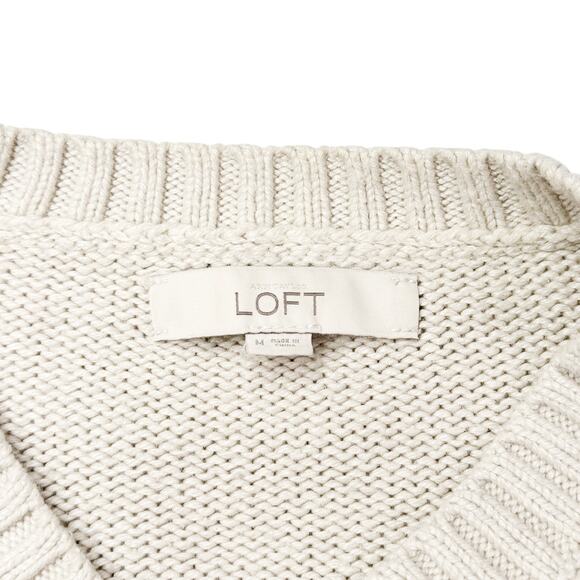 LOFT Wool Blend Sweater - V-neck - 3/4 Cuff Sleeve- Tan, Size M - Picture 4 of 5